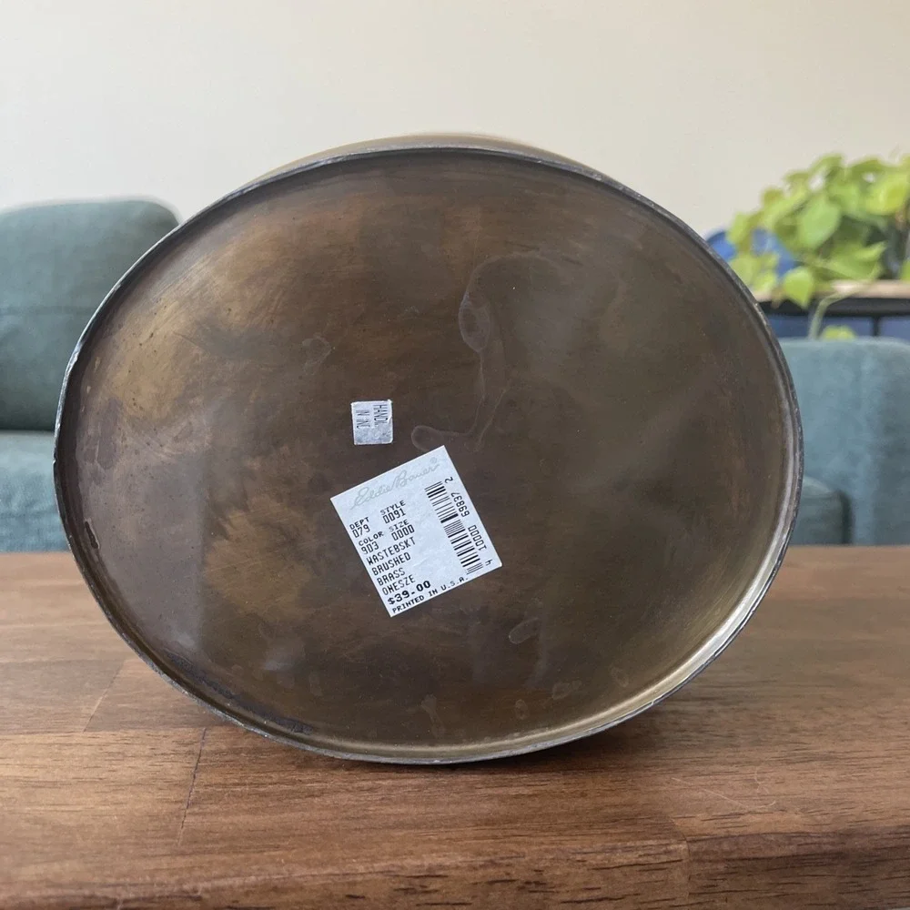 Vtg Eddie Bauer BRASS METAL‎ trash can waste paper basket office Bathroom Metal